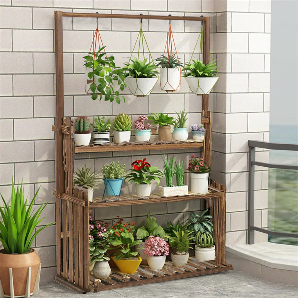 Heavy Duty Hanging Plant Stand 3 Tiers Wooden Indoor Outdoor