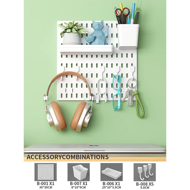 Wall Mounted Pegboard Organizer With Shelves For Desk Accessories