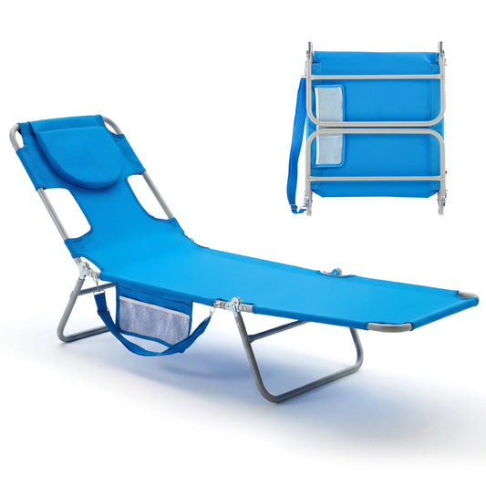 JHK Five Position Adjustable Recline Beach Lounge Chair Portable Folding