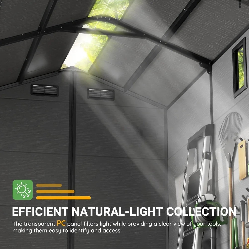 GELU Resin Outdoor Storage Shed With Floor And Skylight