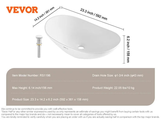 SucceBuy Oval Ceramic Countertop Vessel Sink For Modern Bathroom