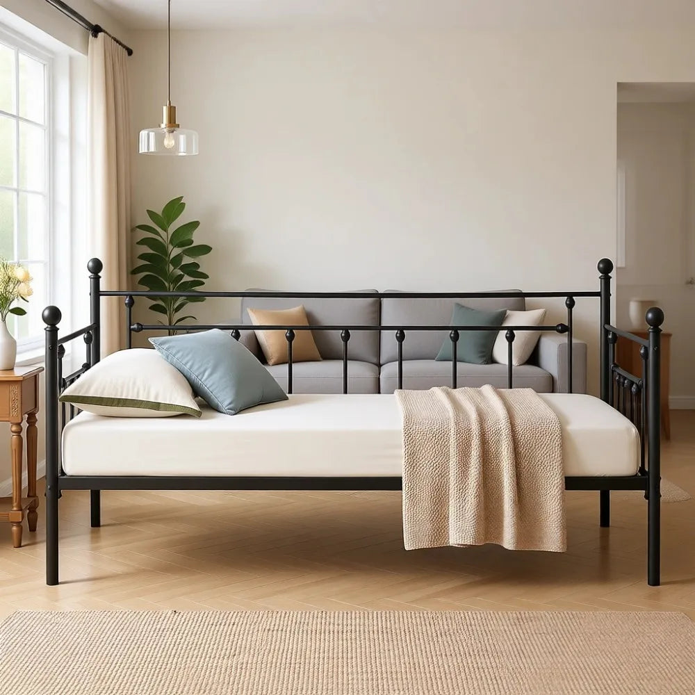 Modern Metal Daybed Frame With Headboard For Living And Bedroom