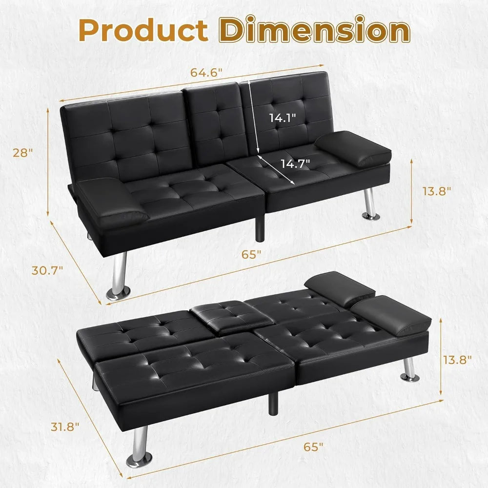 VICTONE Futon Sofa Bed Modern Faux Leather Convertible Folding