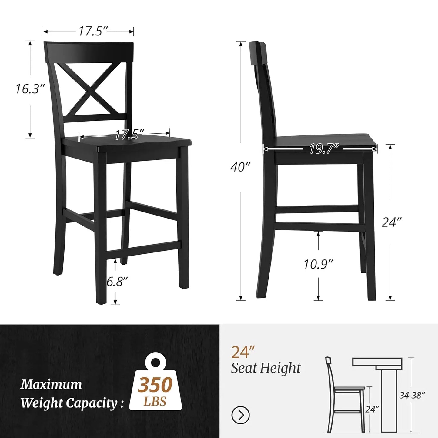 Wooden Counter Stools Set Of 4 X Back With Back And Footrest For Kitchen Island