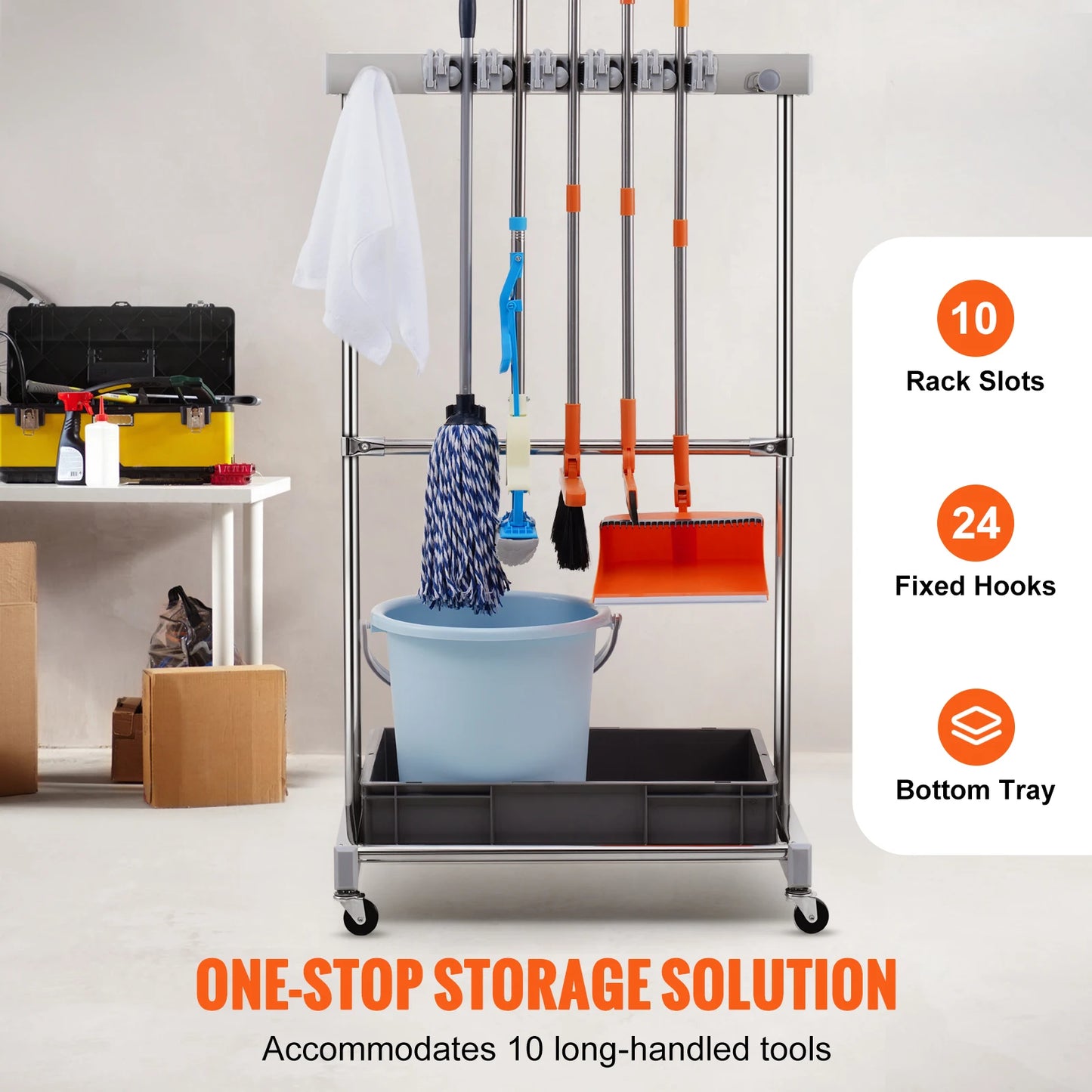SucceBuy Garden Tool Organizer Tower Rack With Hooks And Wheels