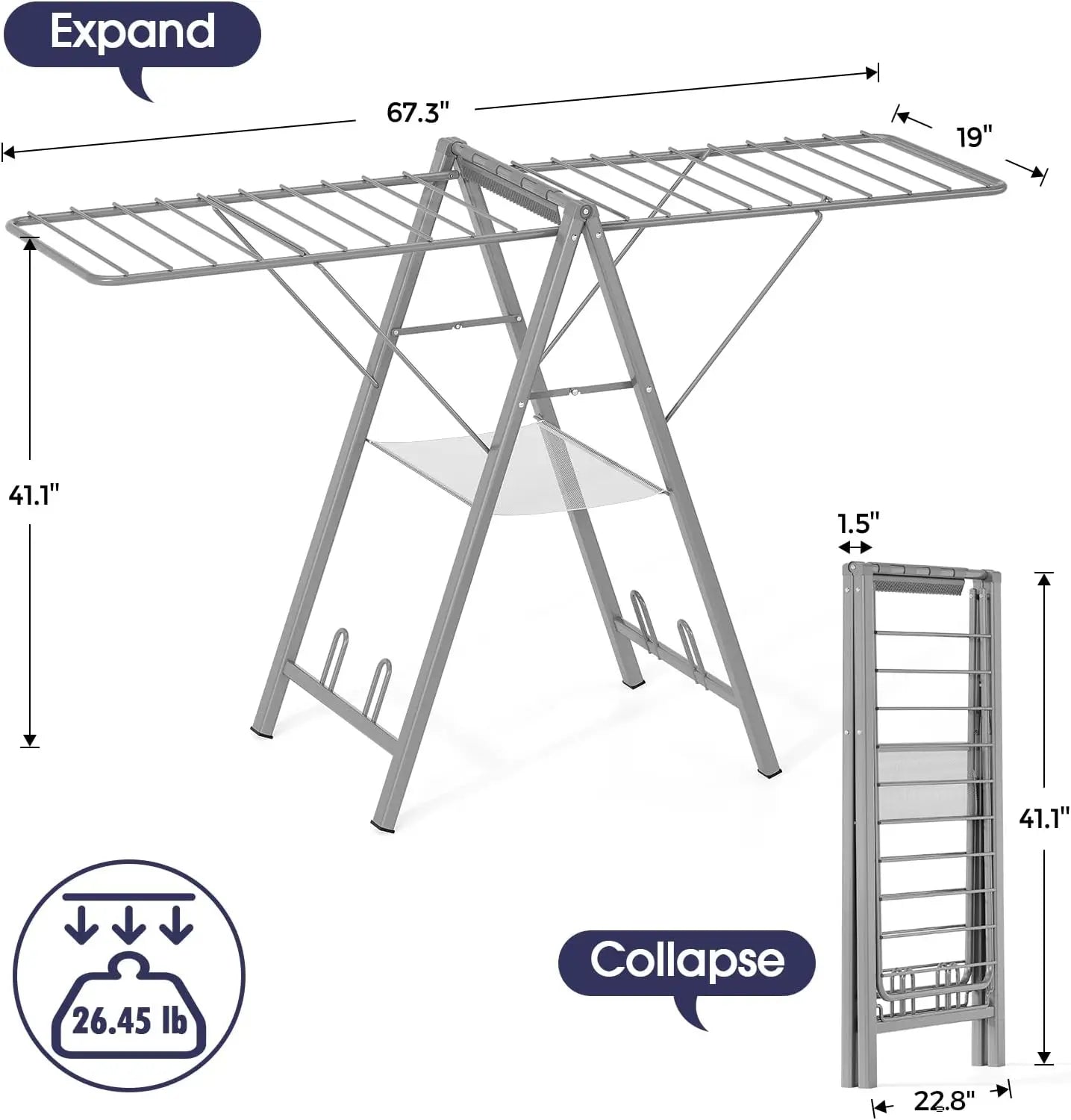 Clothes Drying Rack With 22 Rods Stainless Steel Airer