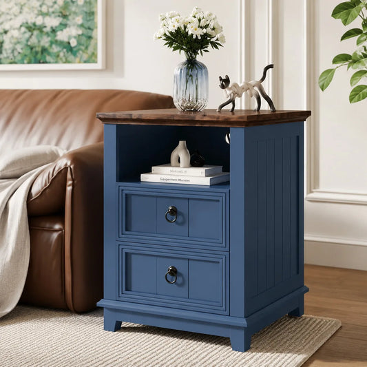 ANIXOL Modern Fluted Nightstand With USB Charging Station