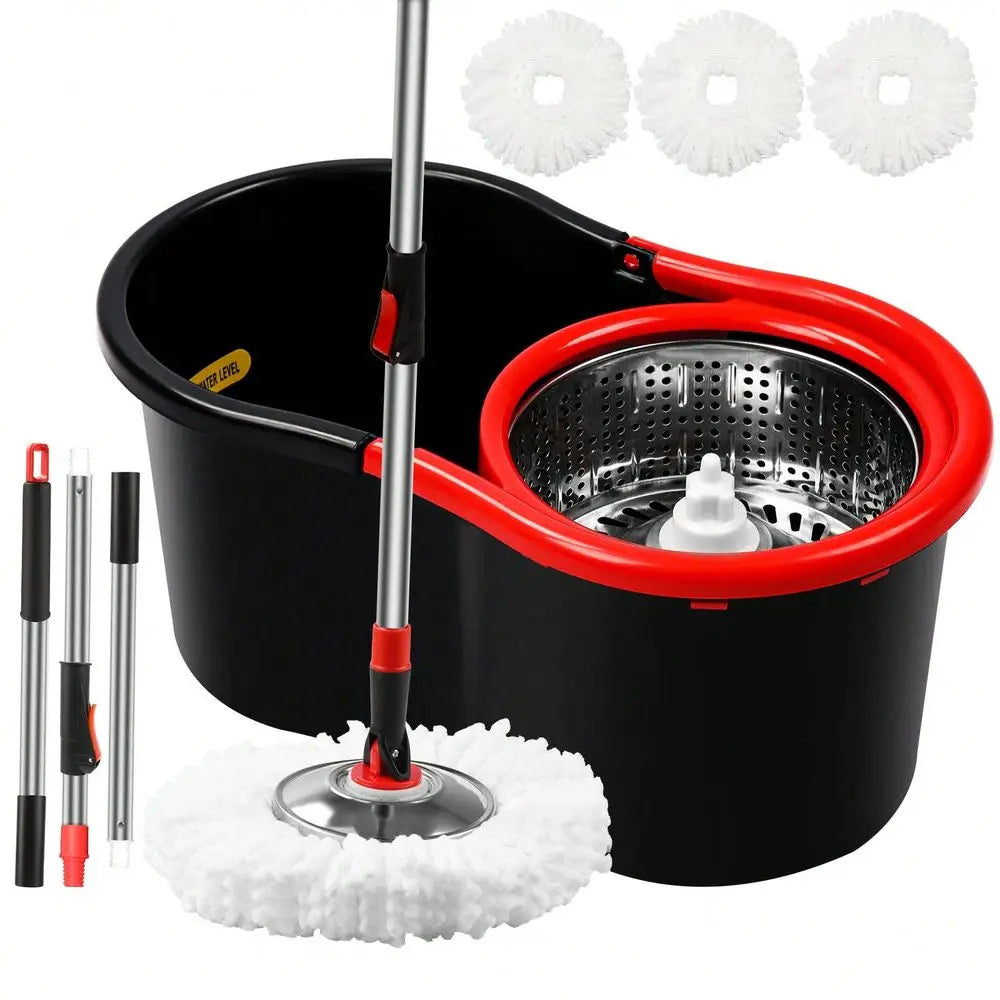 Spin Mop and Bucket System With Wringer and Microfiber Refills