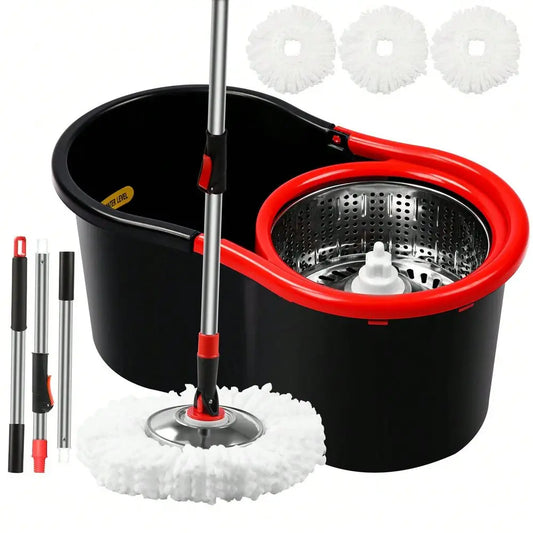 Spin Mop and Bucket System With Wringer and Microfiber Refills