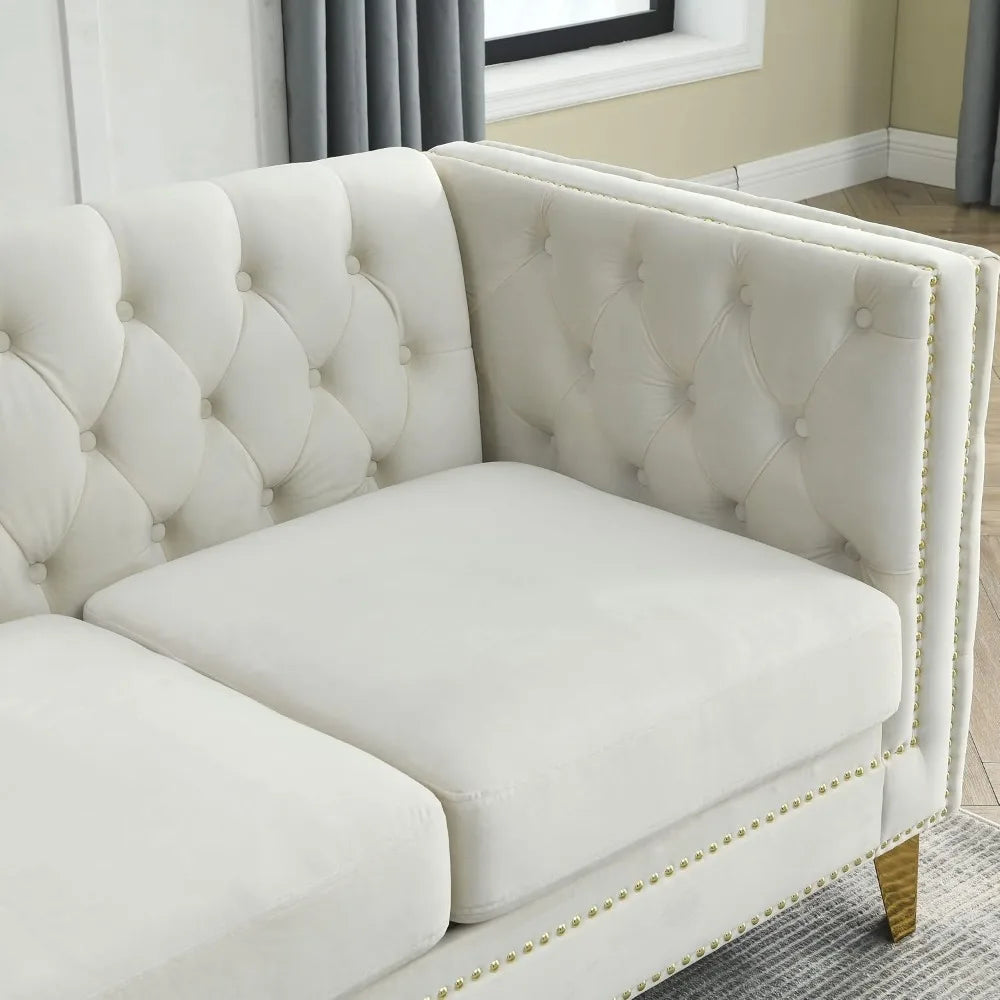 MOYU Velvet Loveseat Sofa Modern Tufted Seater With Nailhead Trim