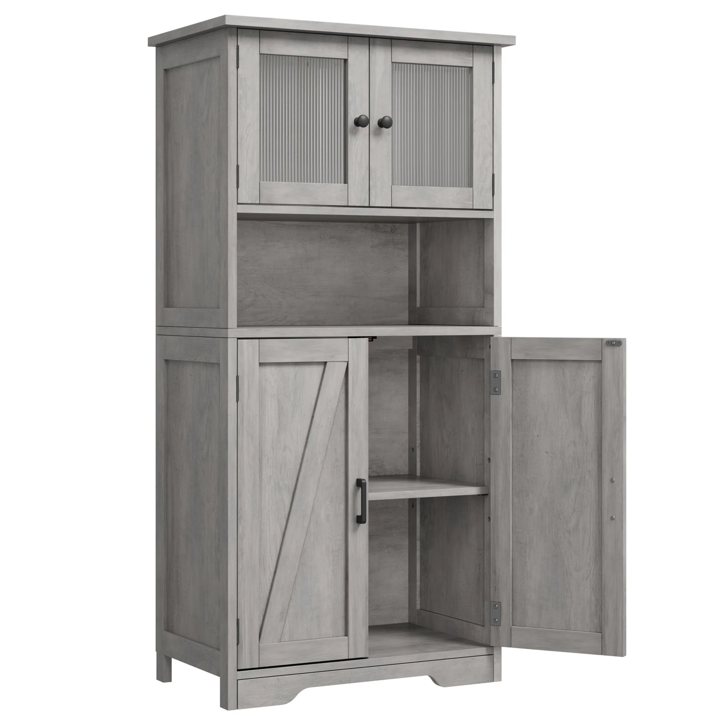 HobbyLane Free Standing Kitchen Pantry Cupboard With Tempered Glass Doors