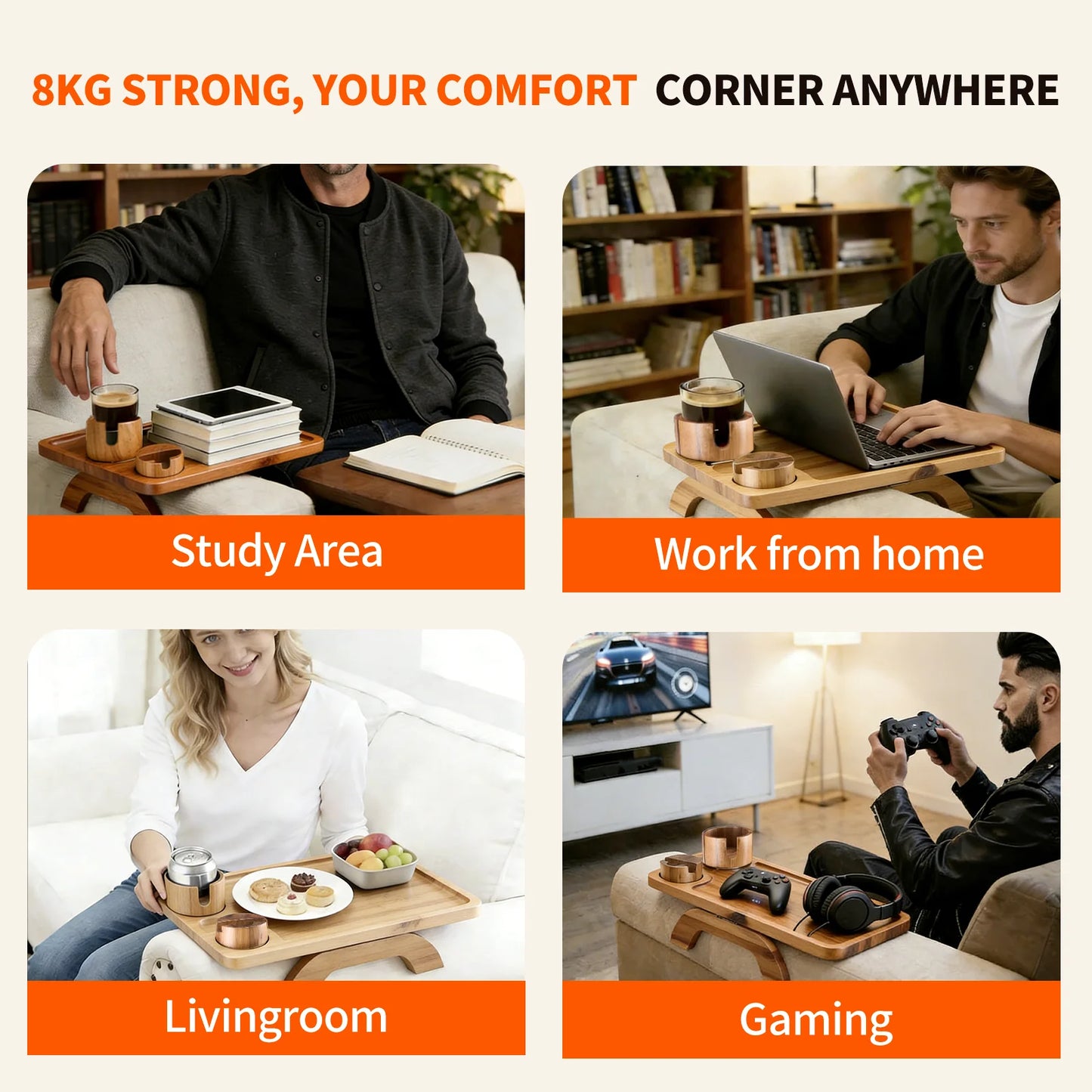 JHK Foldable 3in1 Armrest Tray With 360 Degree Phone Holder