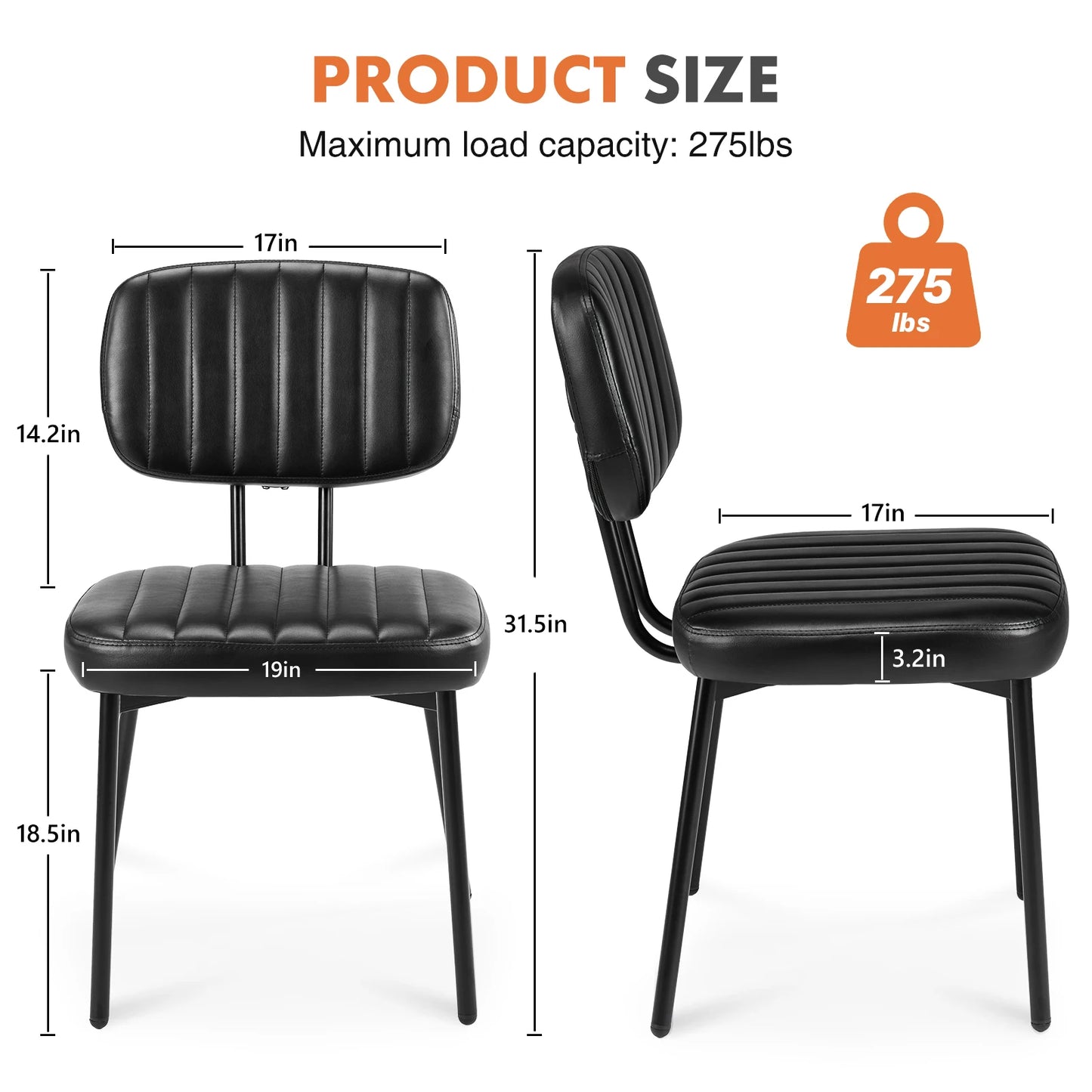 JHK Dining Chairs Set Of 2 Ergonomic Lumbar PU Leather