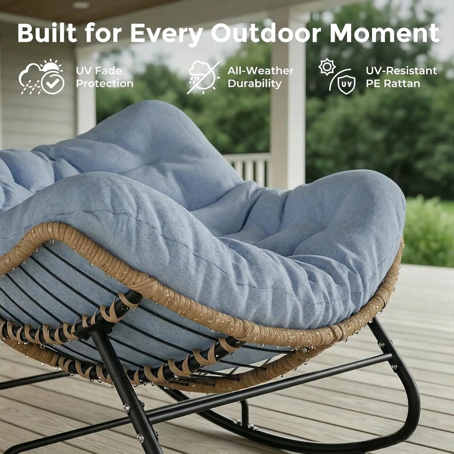 GUOHE Outdoor Papasan Rocking Chair With Thick Cushion