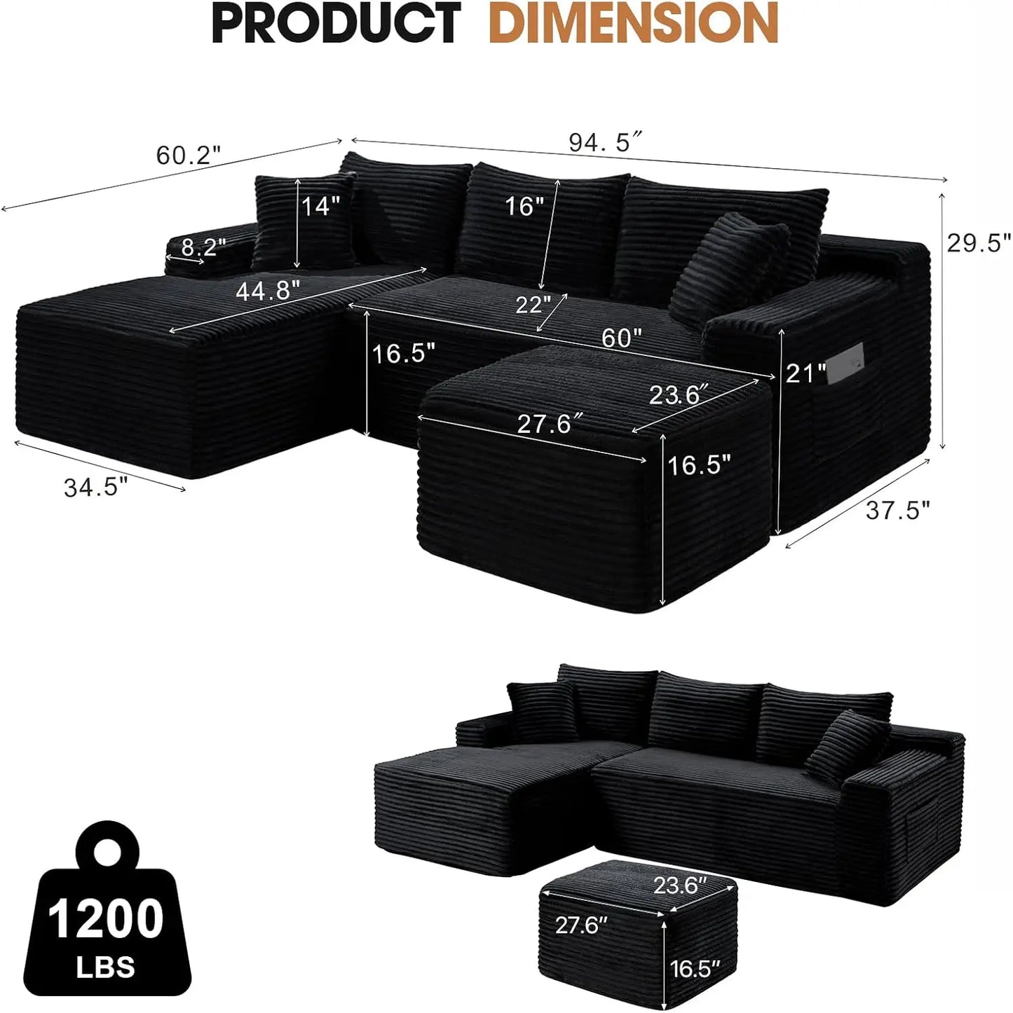 Modular U Shaped Sectional Cloud Couch With Ottoman And Sleeper