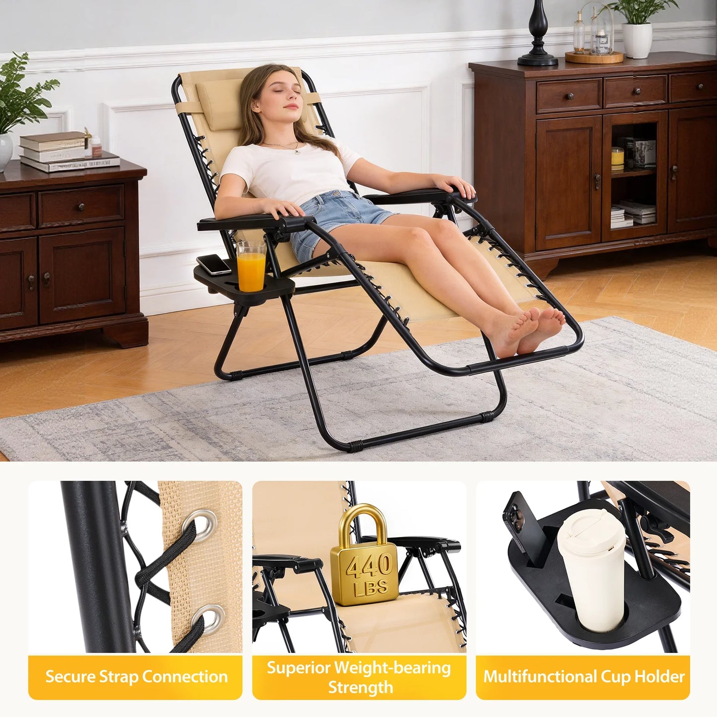 JHK Portable Zero Gravity Recliner Chairs With Cup Holders Outdoor