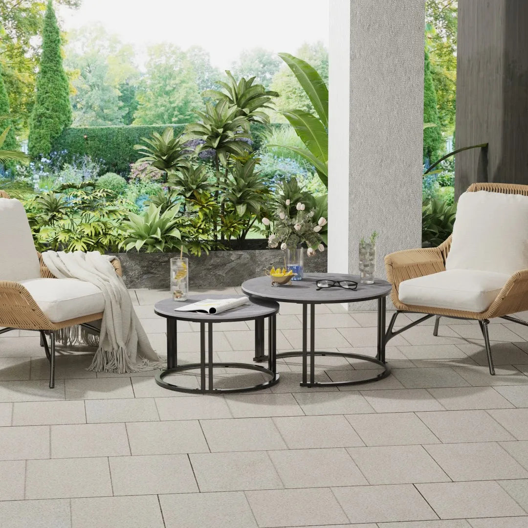 LUVODI Round Nesting Coffee Tables Set of 2 Modern Metal