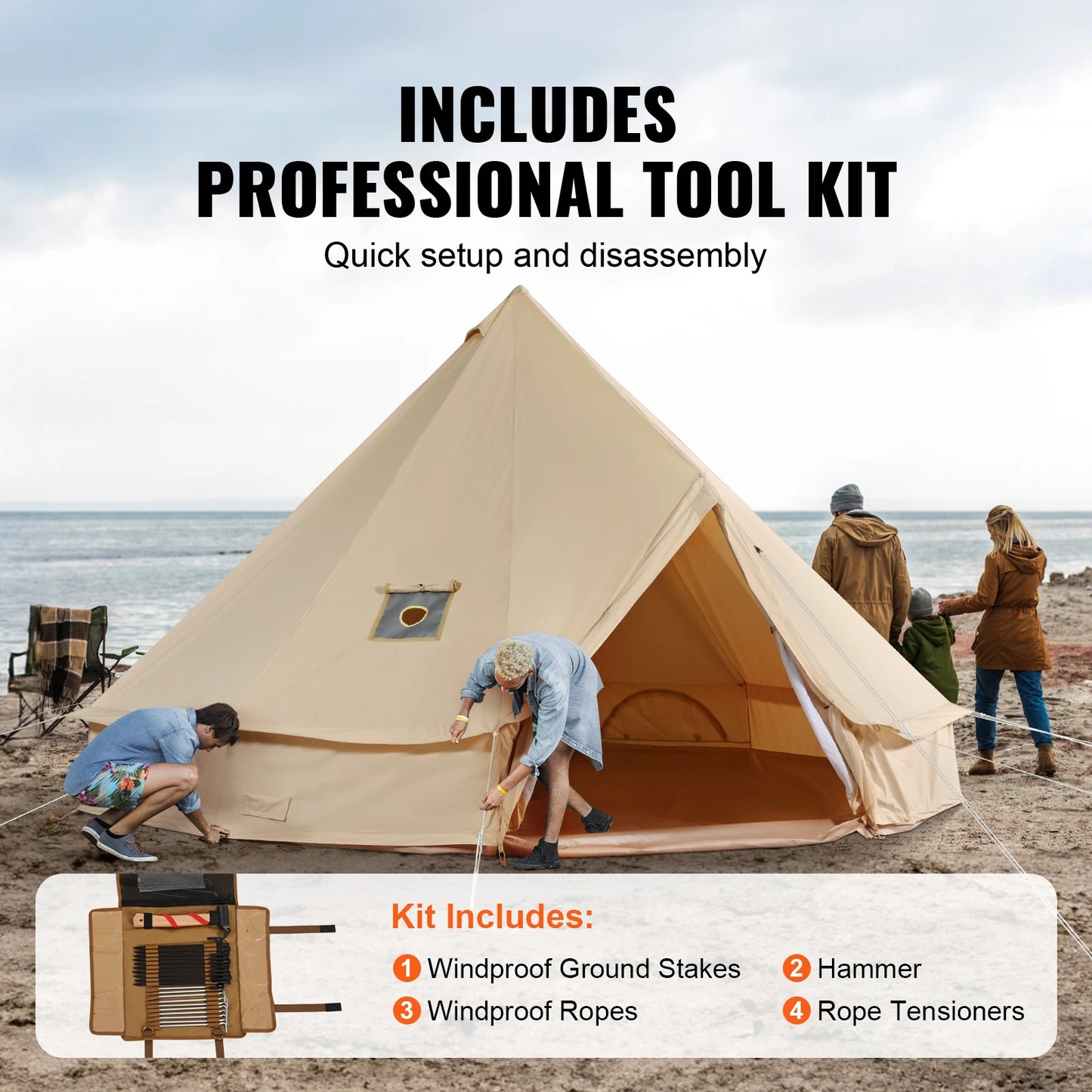 SucceBuy Canvas Bell Tent For Camping With Chimney Vent