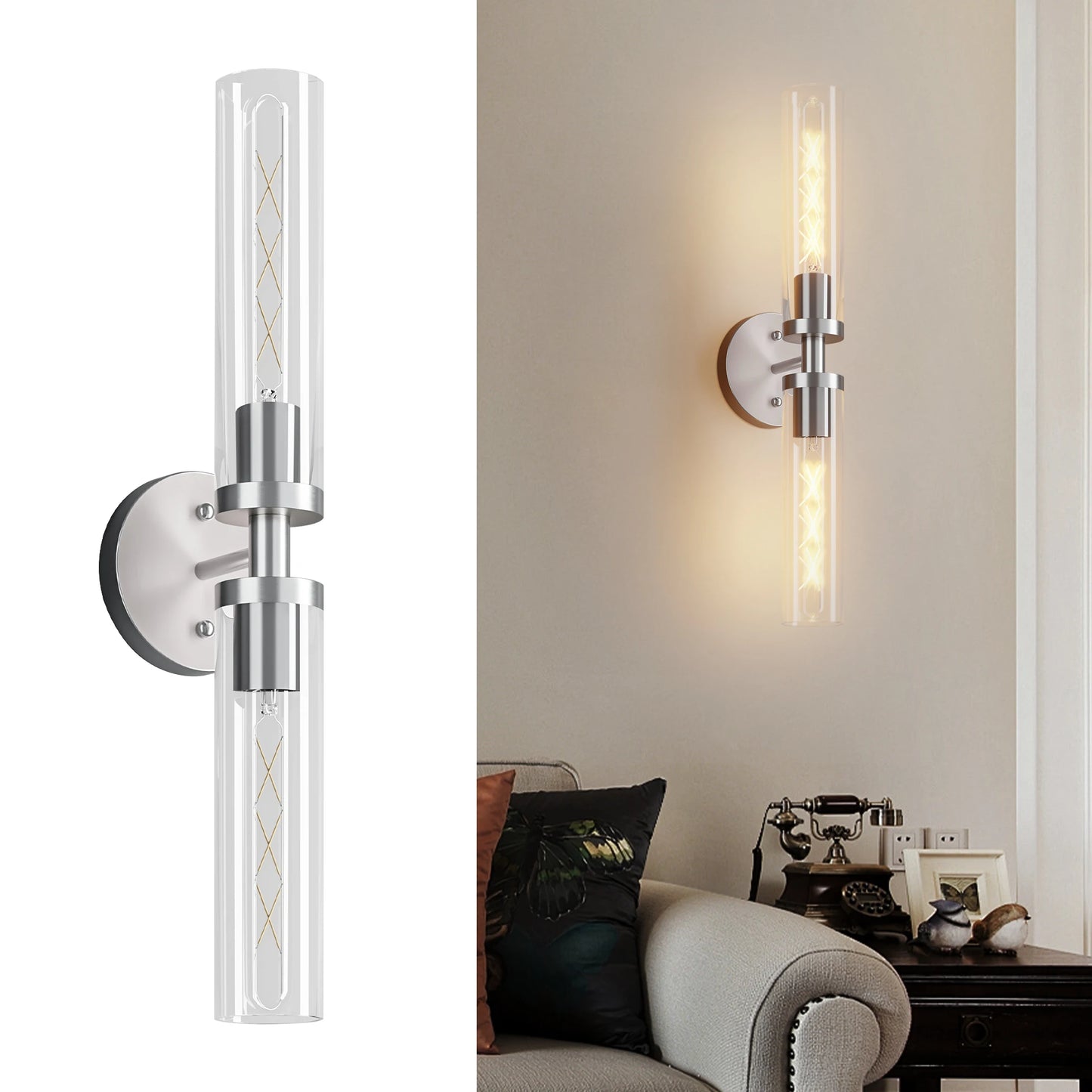 LONGREE Modern Hardwired Matte Black Gold Nickel Bathroom Sconces Set Of 2