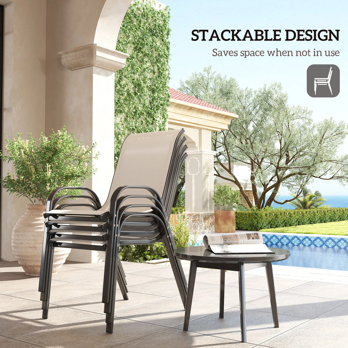 Outsunny Stackable Patio Dining Chairs Set For Outdoor Garden Meals