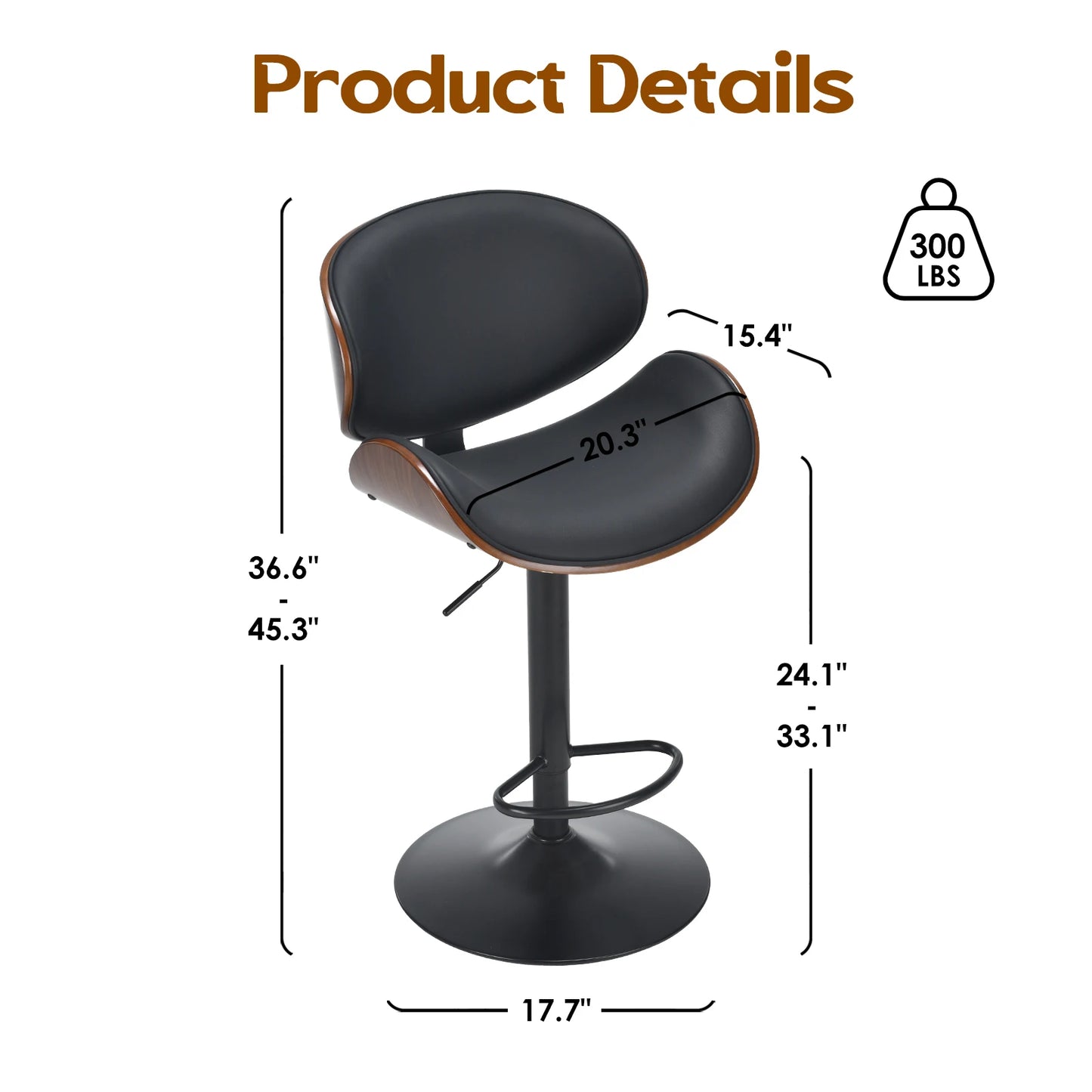 FARINI Set of 2 Adjustable Swivel Bar Stools with Footrest