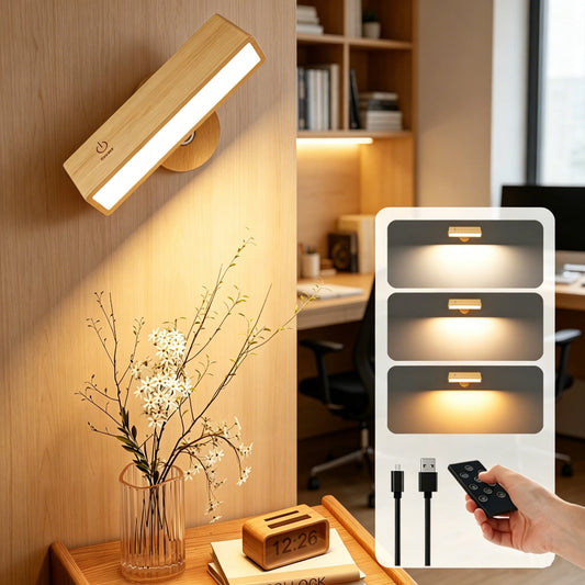 Solid Beech Wood LED Wall Lamp With Remote 3 Modes