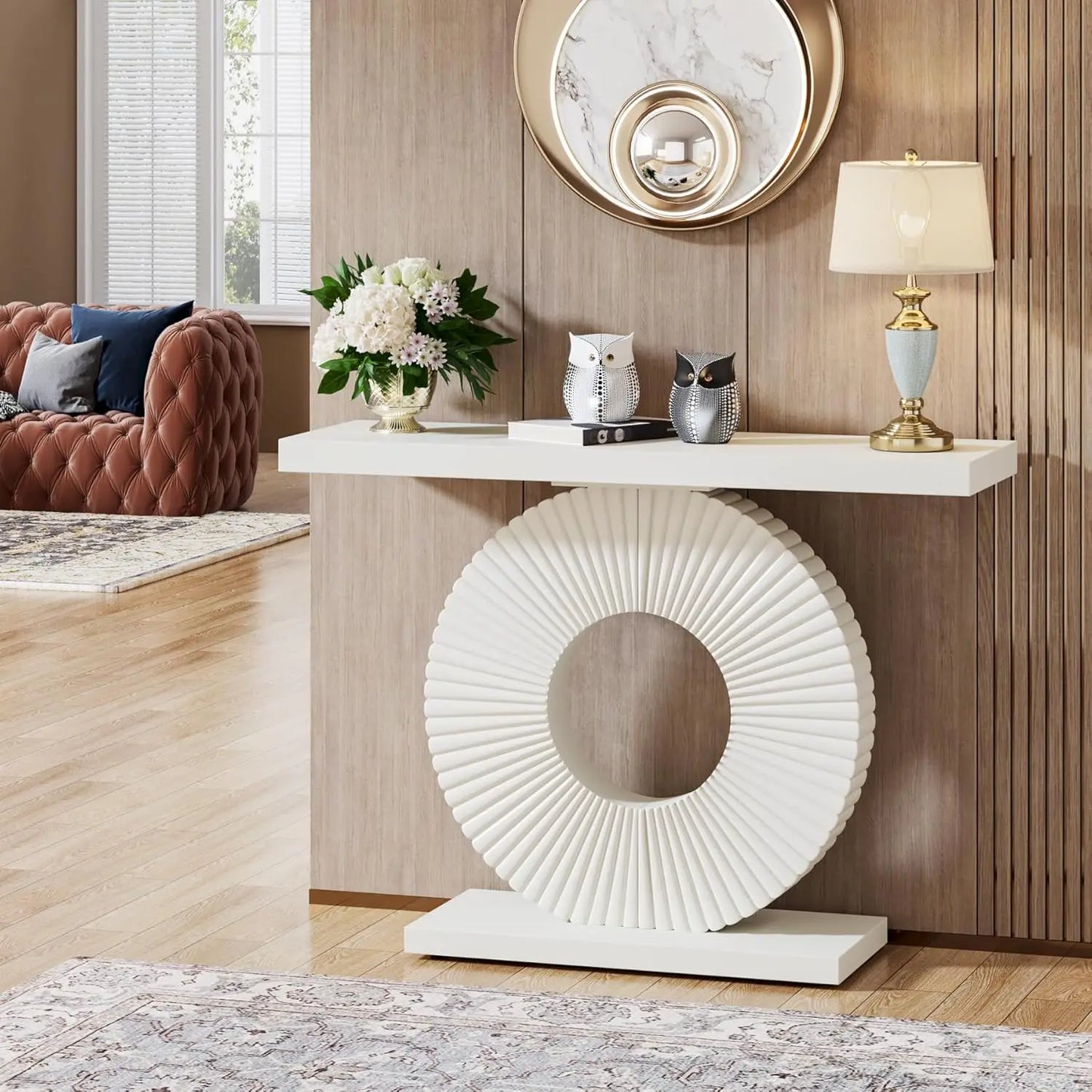 LITTLE TREE Modern Console Table With Curved Geometric Base