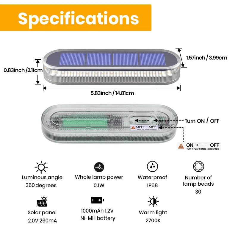 Solar Deck Lights IP68 Waterproof Auto On Off LED Lighting