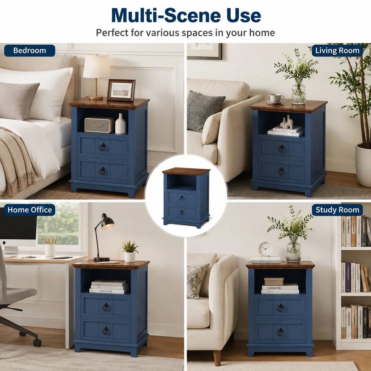 ANIXOL Modern Fluted Nightstand With USB Charging Station