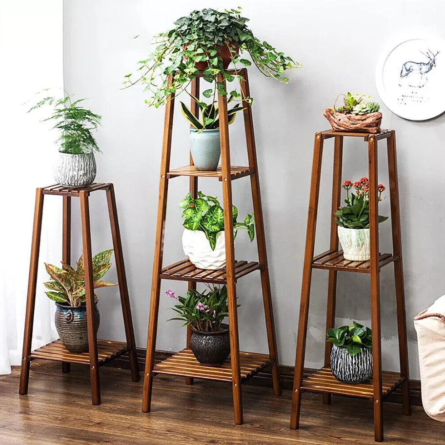 Wisfor Tiered Bamboo Plant Pot Holder Indoor Plant Display Shelf