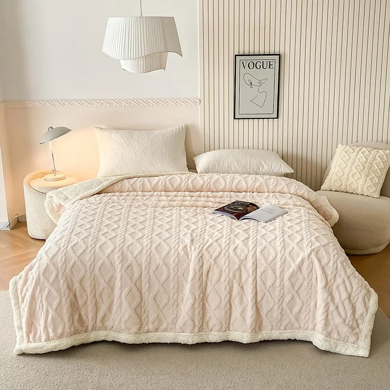 KDV Plush Fleece Double Layer Multifunctional Blanket Diamond Striped Throw