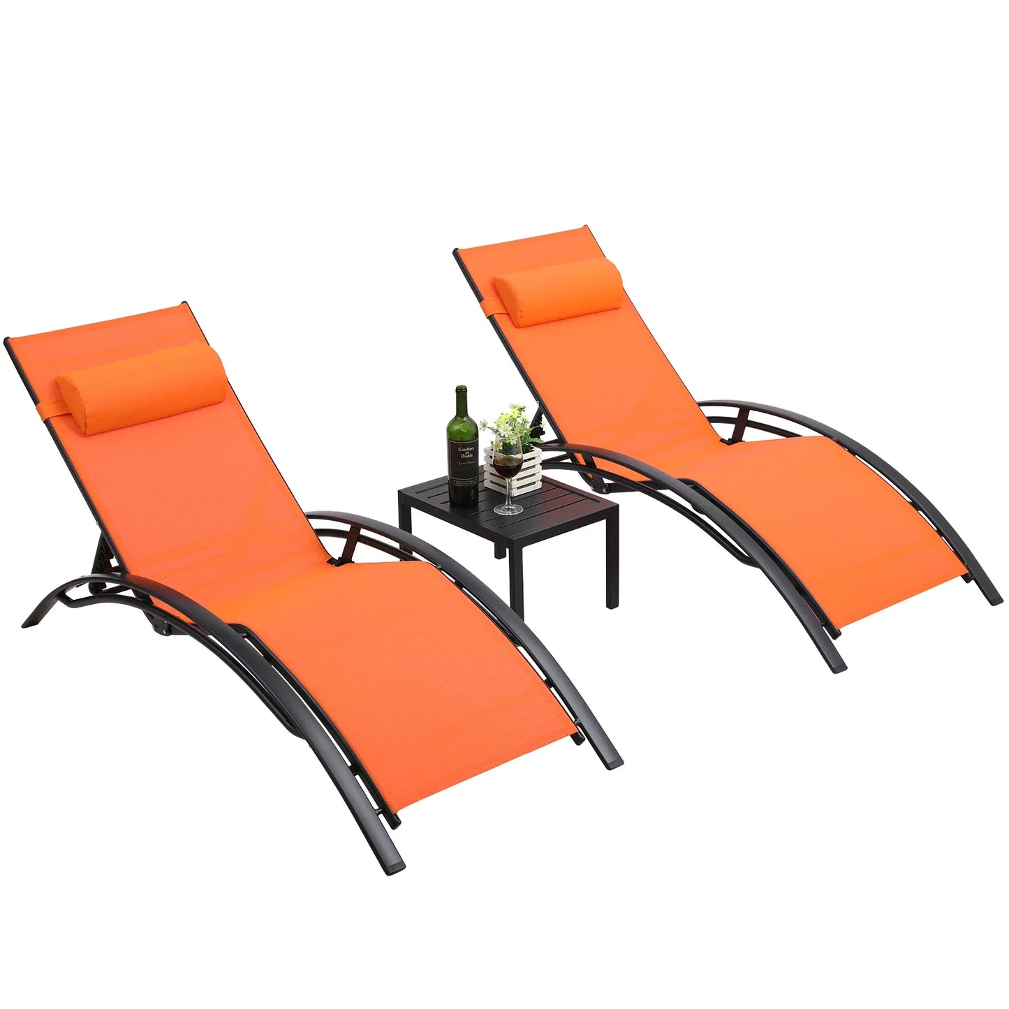 Homfa Aluminum Outdoor Lounge Chair Set With 5 Adjustable Backrests And Table