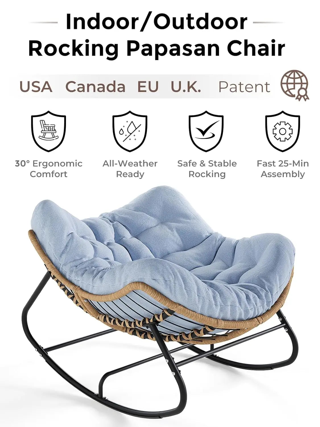 GUOHE Outdoor Papasan Rocking Chair With Thick Cushion