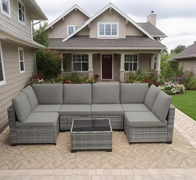 All Weather Outdoor Patio Furniture Set Sectional Sofa PE Rattan Wicker