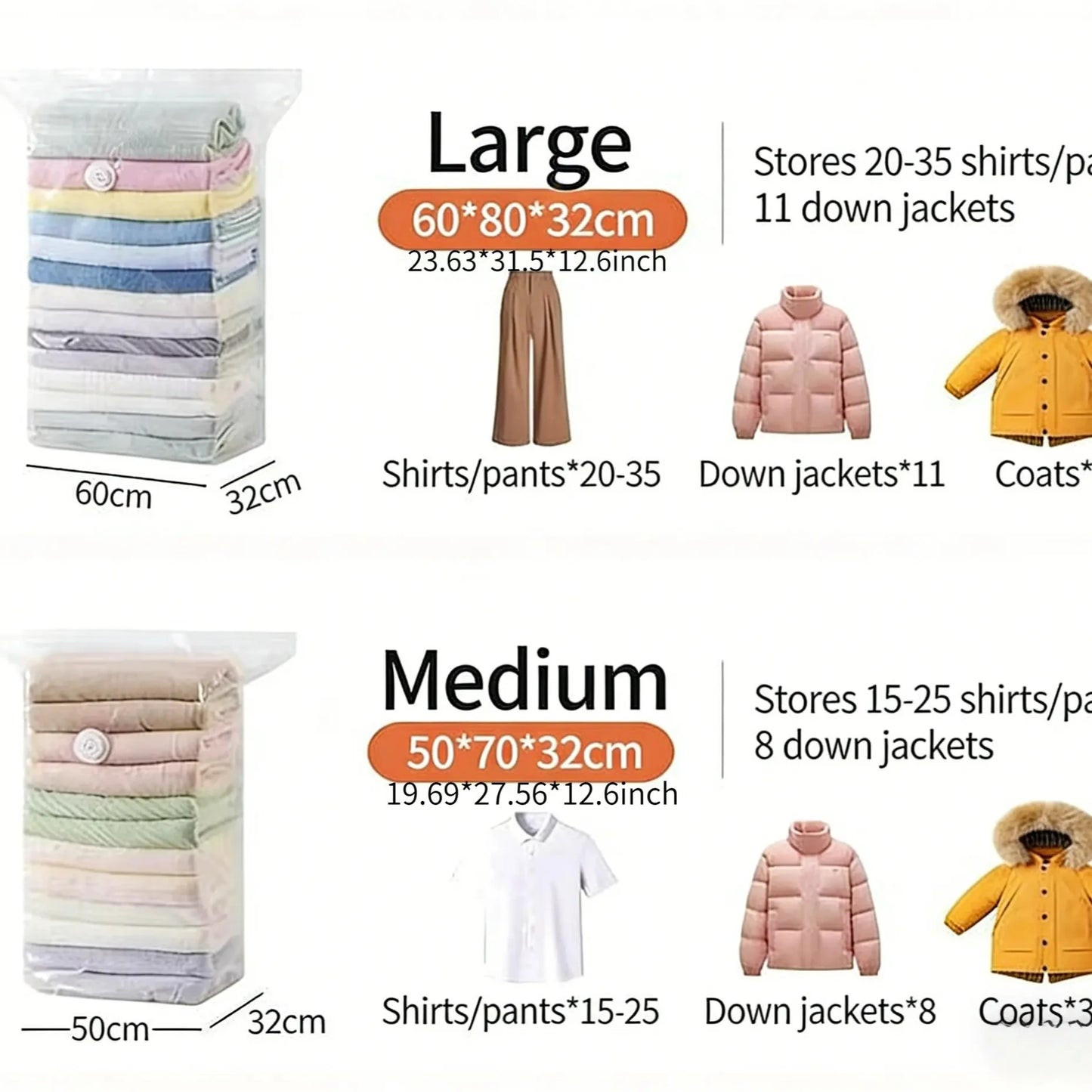 15 Pack No Pump Reusable Vacuum Storage Bags For Clothes