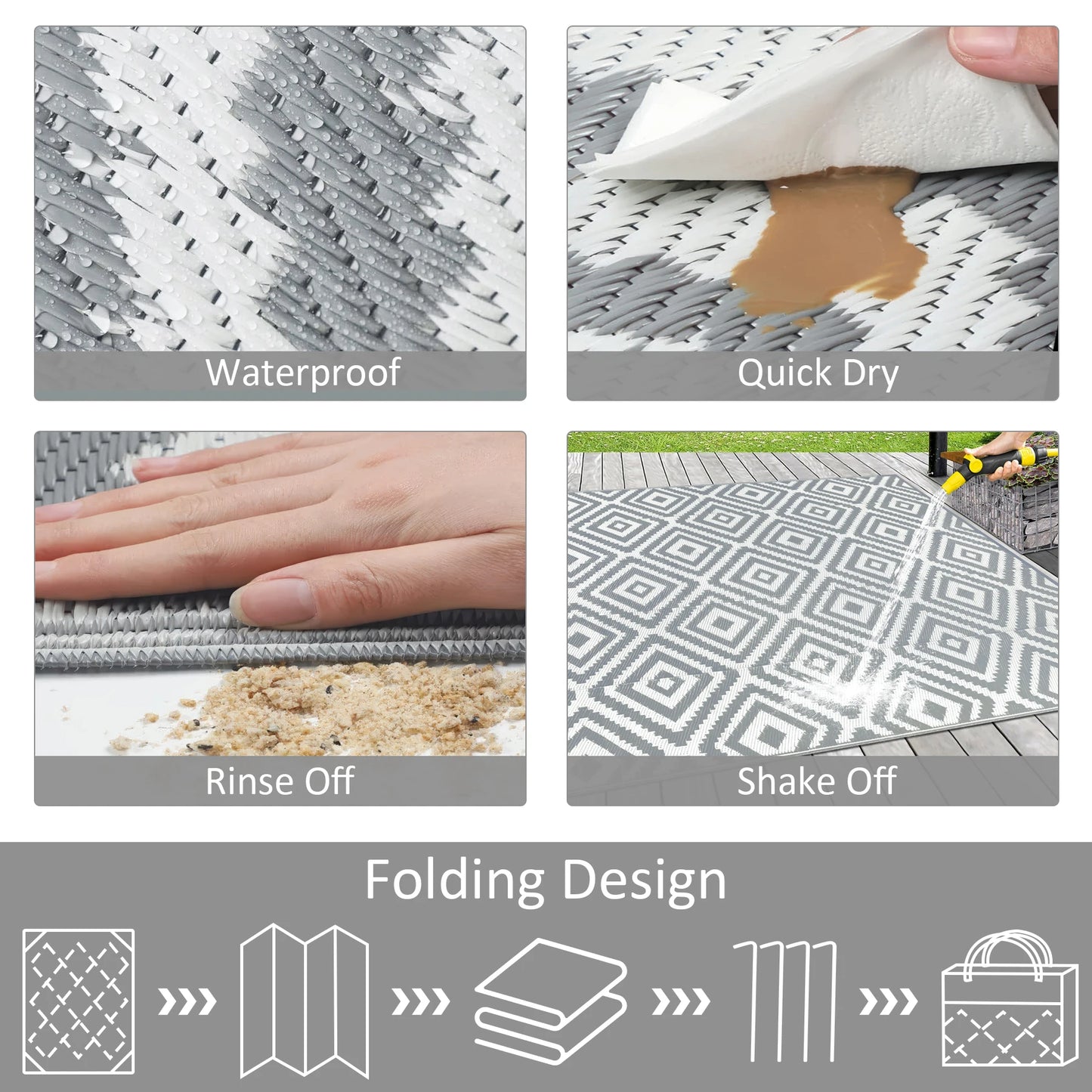 Outdoor Plastic Rugs Polypropylene Waterproof Reversible Straw Pattern Patio Mat
