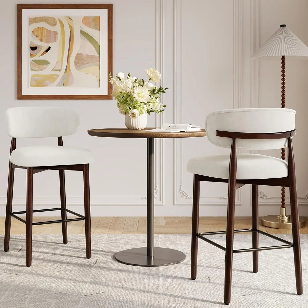 HiMISS Upholstered Counter Height Bar Stools With Back And Footrest