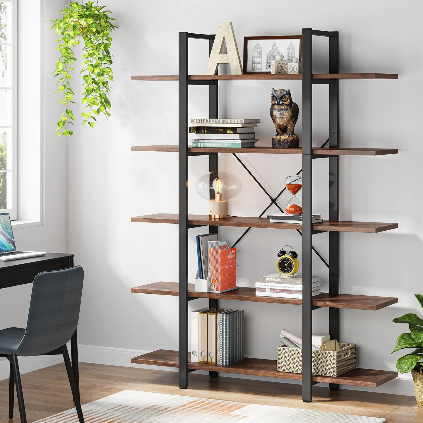 Tribesigns 5 Tier Bookshelf Vintage Industrial Style Bookcase