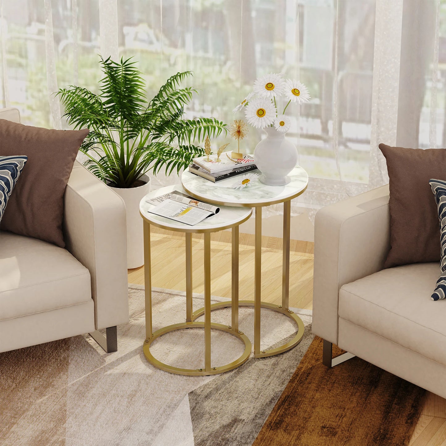 Wisfor Sintered Stone Nesting Tables With Metal Base Set 2