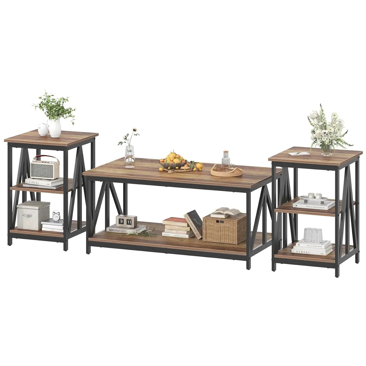 Industrial X-Design 3 Piece Coffee Table And End Tables Set