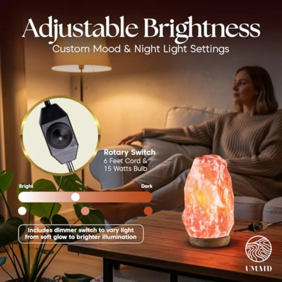 Himalayan Salt Lamp 8 10" 7 11 lb Dimmable Pink Rock Salt Lamp with Wooden Base and Night Light Bulb, Spa Home Decor Lamp for B