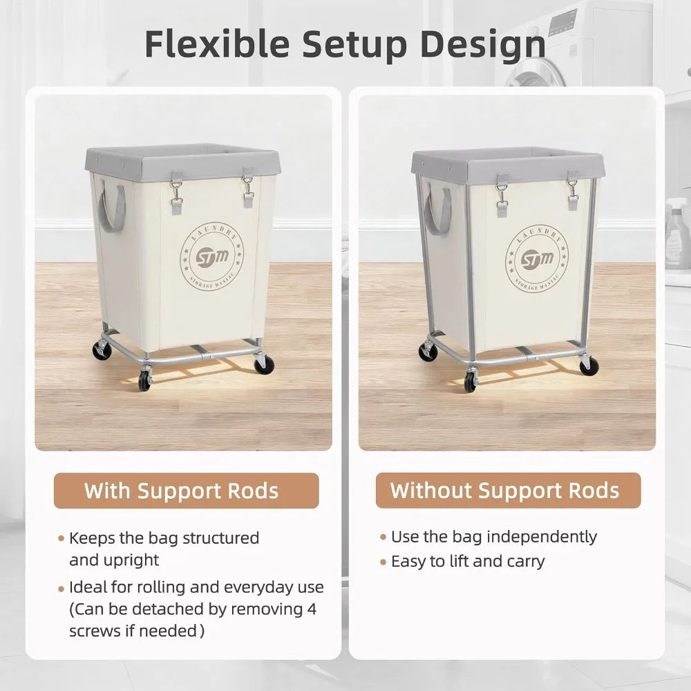 Industrial Laundry Hamper on Heavy Duty Steel Frame with Wheels