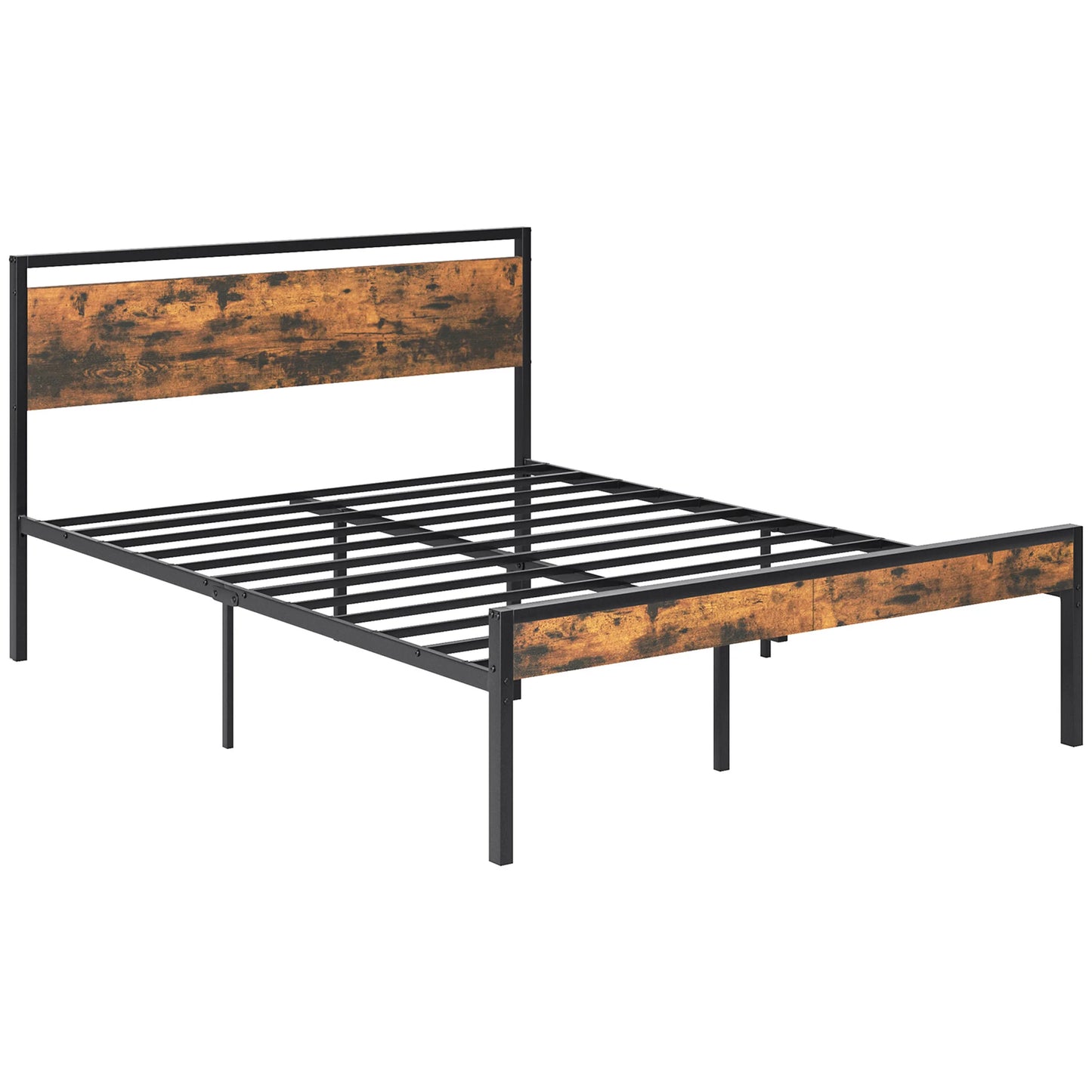 JHK Heavy Duty Metal Bed Frame With Wood Headboard
