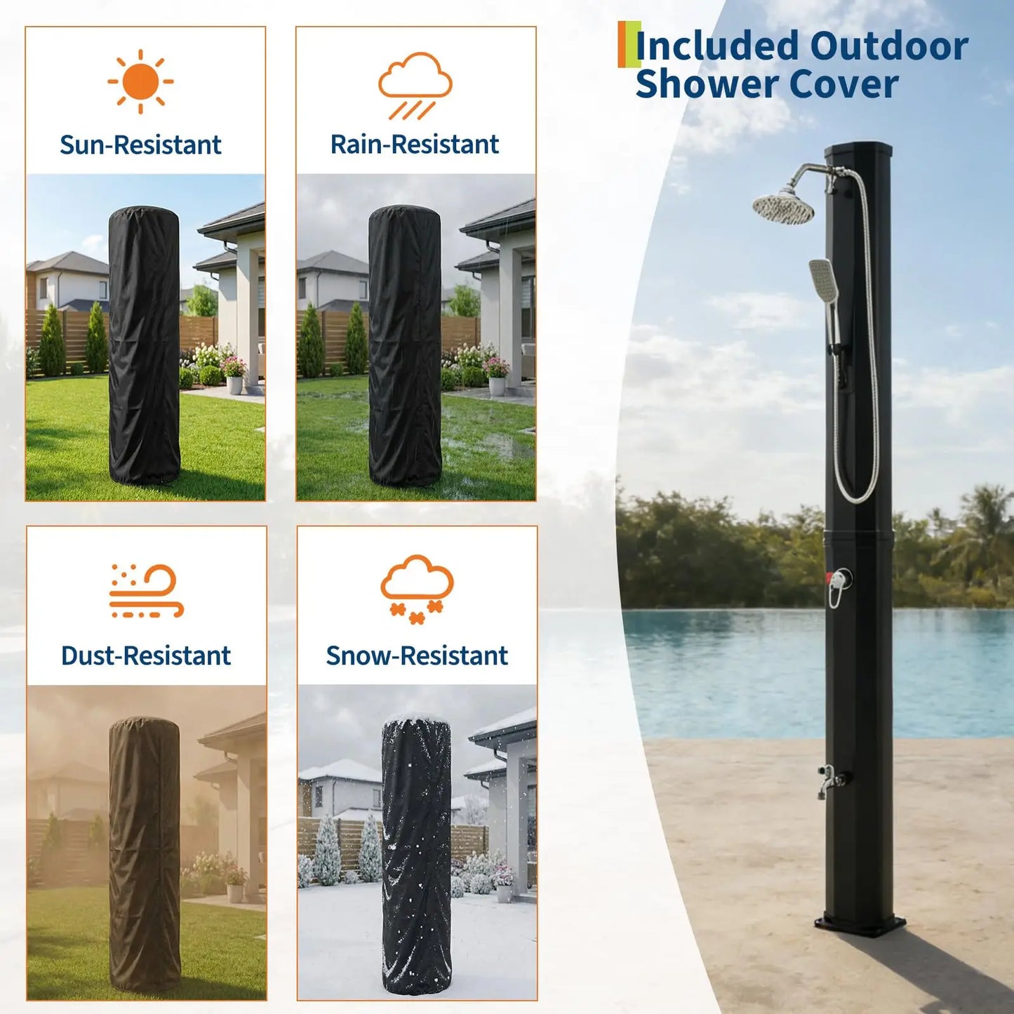 HiMISS Solar Heated Freestanding Outdoor Pool Shower Kit