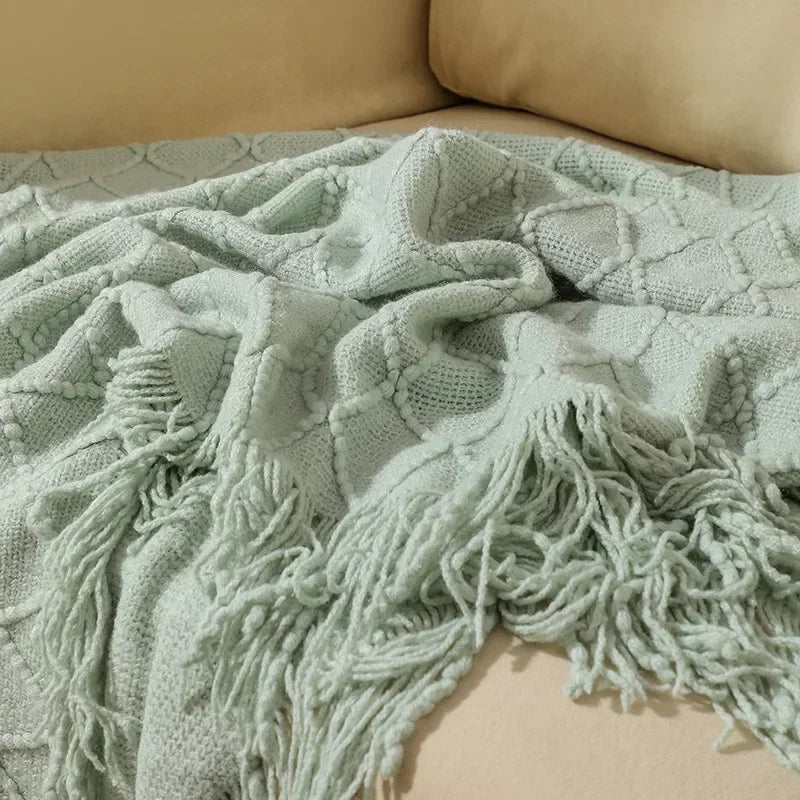 Nordic Solid Casual Knitted Throw Blanket For Sofa Bed Decor