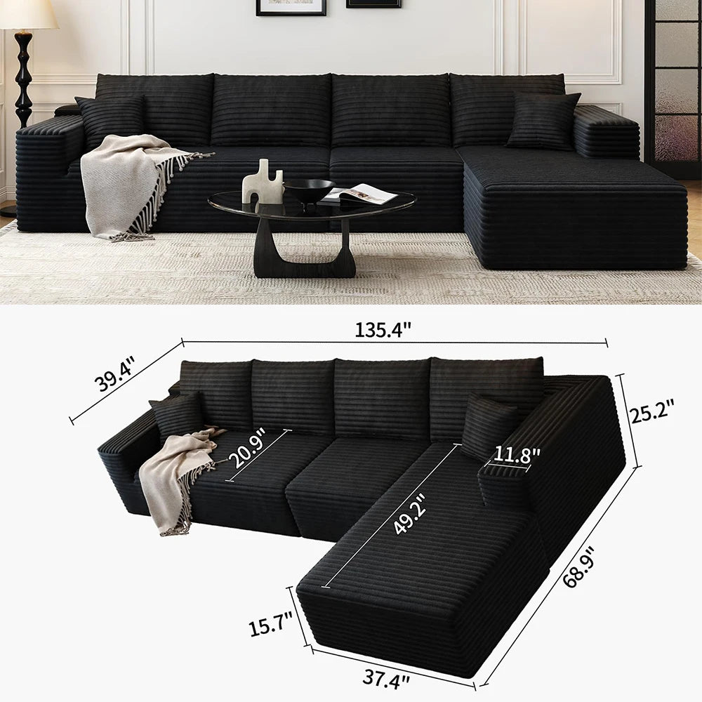 YQXH CN Cloud-Style Sectional Sofa With Corduroy Cover