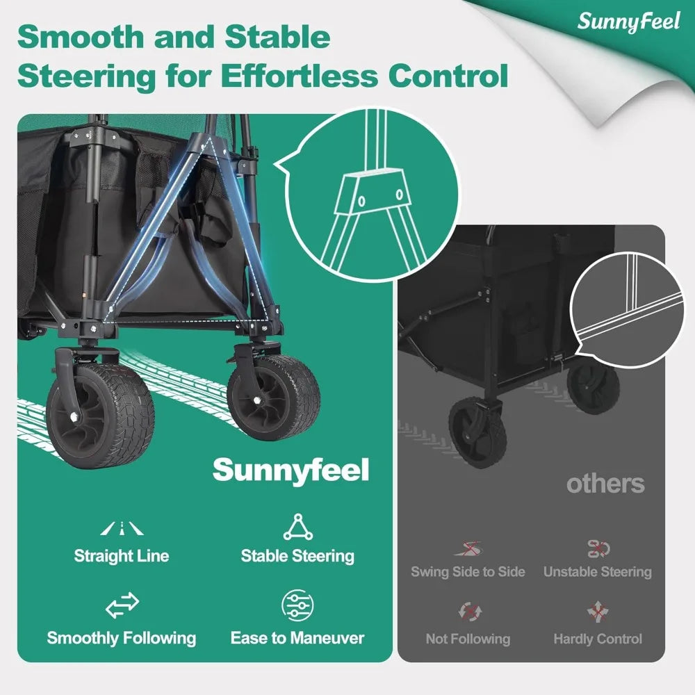NBVCX Folding Wagon 300L Capacity All Terrain Wheels Adjustable Handle