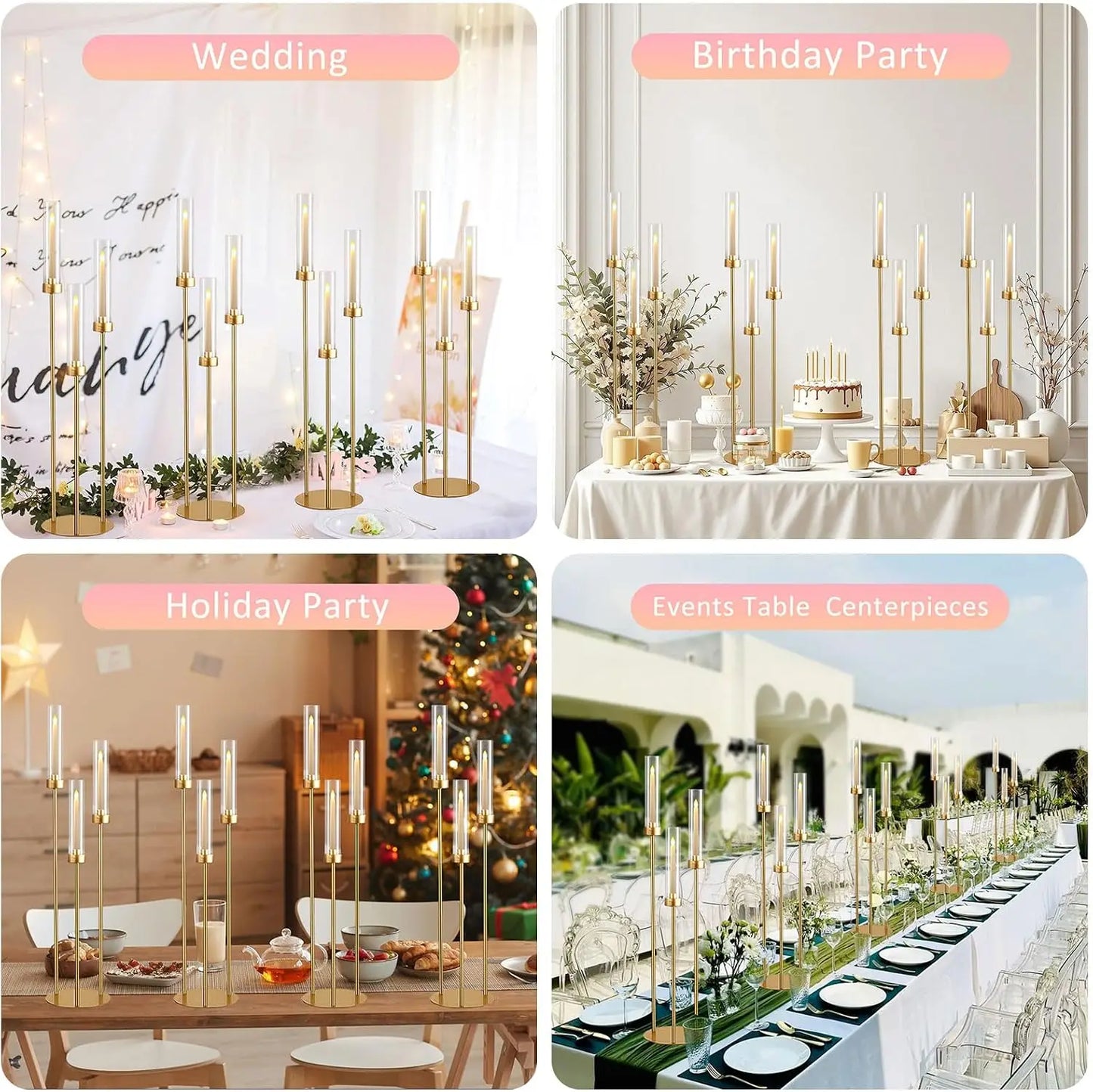 Three Arm Candelabra Taper Candle Holder Centerpiece