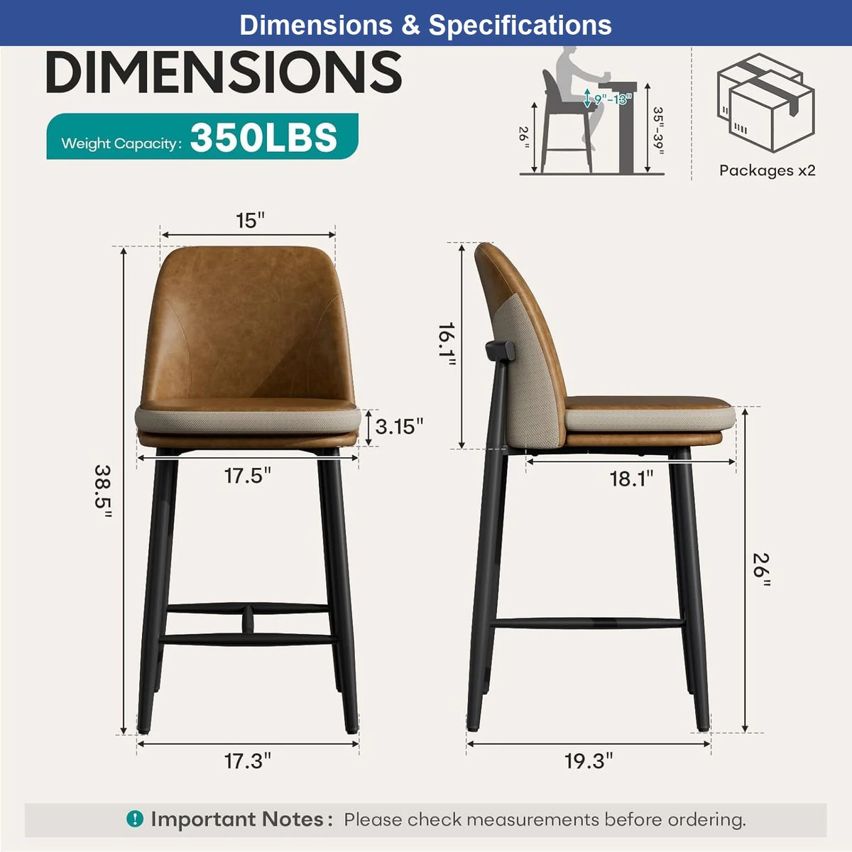 Bar Stools Set With Cushioned Backrests For Kitchen Island Dining