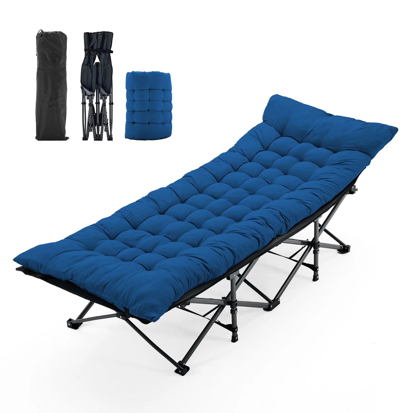JHK Folding Camping Bed Lounge Chair 440 Lbs Sturdy Frame